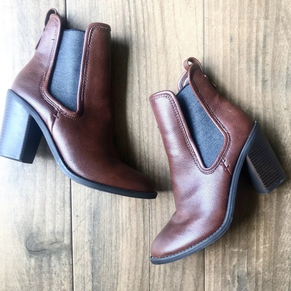Merona Maroon Black High Booties Block Heel 8